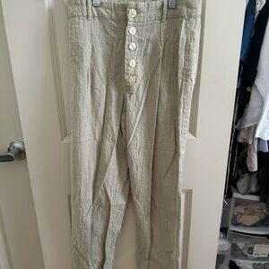 Sage Green Linen Cropped Pant
